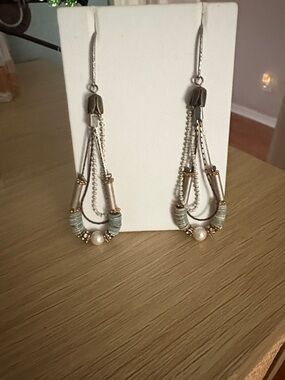 Handcrafted Silver and Light Green Beaded Drop Earrings